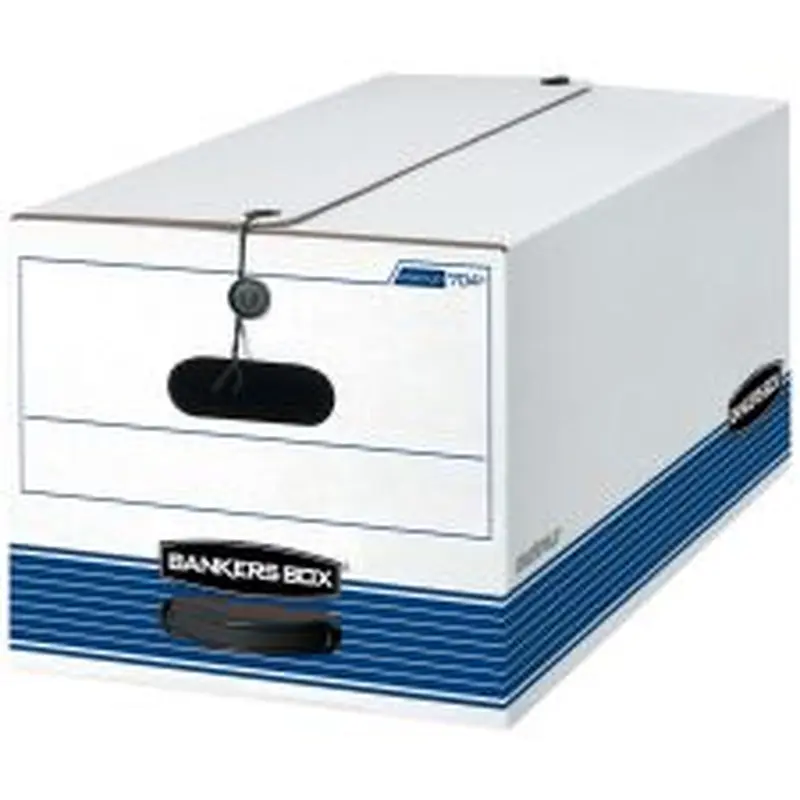Bankers Box Stor/File Stringed Medium-Duty Storage Boxes, Letter Size, 10" x 12" x 24", White/Blue, Case Of 20