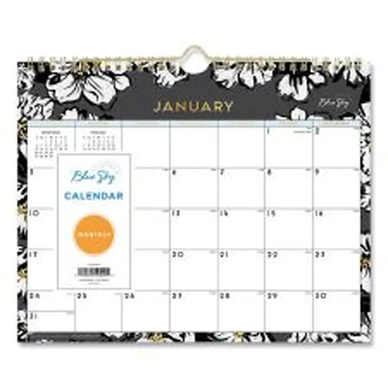 Blue Sky Baccara Dark Wall Calendar, Floral Artwork, 11 x 8.75, White/Black/Gold Sheets, 12-Month (Jan to Dec): 2026