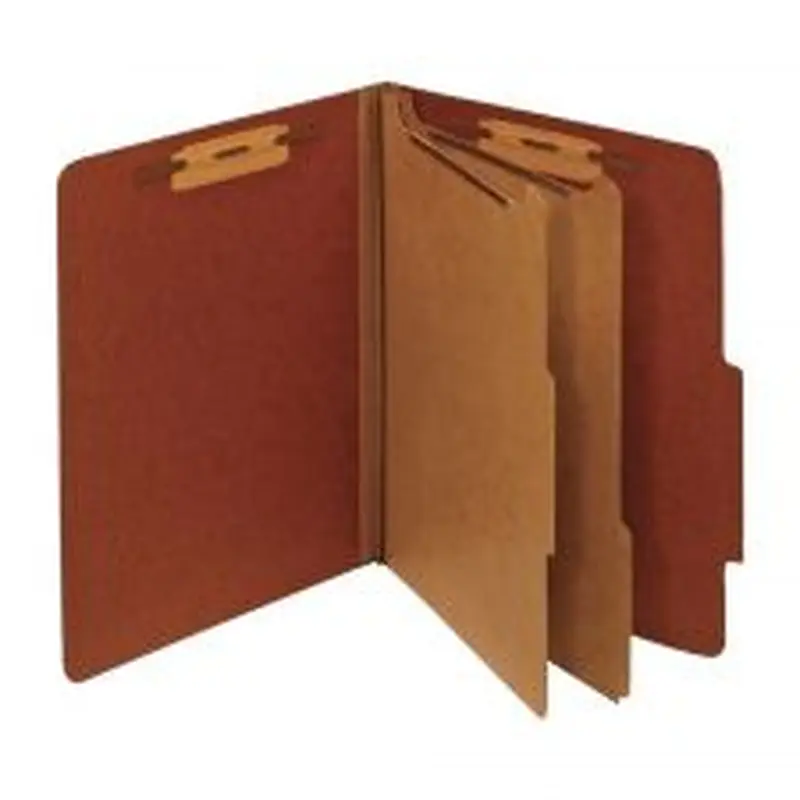 Classification Folders, 2 1/2" Expansion, Letter Size, 2 Dividers, 83% Recycled, Brick Red, Pack Of 5 Folders