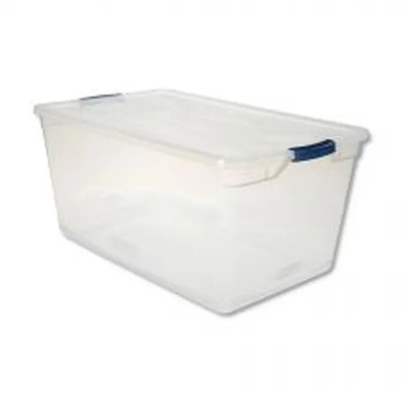 Rubbermaid Clever Store Basic Latch-Lid Container, 23.75 gal, 17.75" x 29" x 13.25", Clear