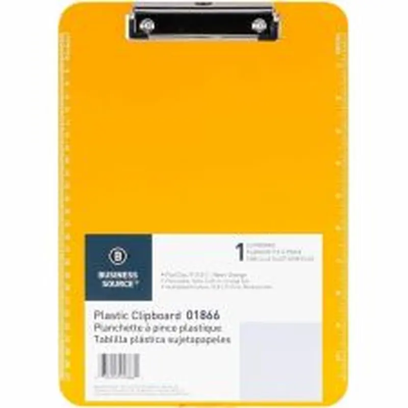 Sparco Plastic Clipboard With Flat Clip, 8 1/2" x 11", Neon Orange