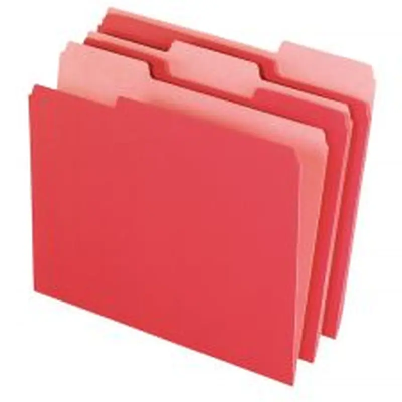 2-Tone File Folders, 1/3 Cut, Letter Size, Red, Box Of 100