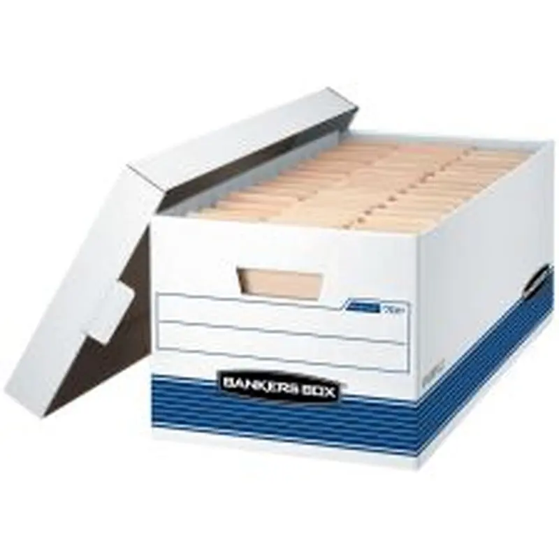 Bankers Box Stor/File Medium-Duty Storage Boxes With Lift-Off Lids, Letter Size, 10" x 12" x 24", White/Blue, Case Of 20