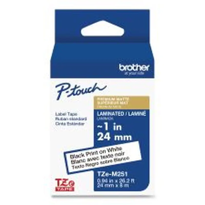 Brother TZe Premium Laminated Tape, 0.94" x 26.2 ft, Black on White