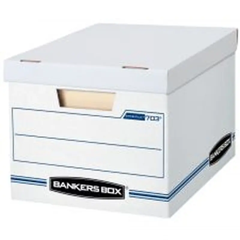 Bankers Box Stor/File Standard-Duty Storage Boxes, Letter/Legal Size, 10 x 12" x 15", White/Blue, Pack Of 10 - 0070314