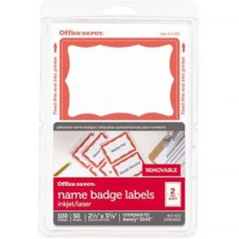 Name Badge Labels, 2 11/32" x 3 3/8", Red Border, Pack Of 100
