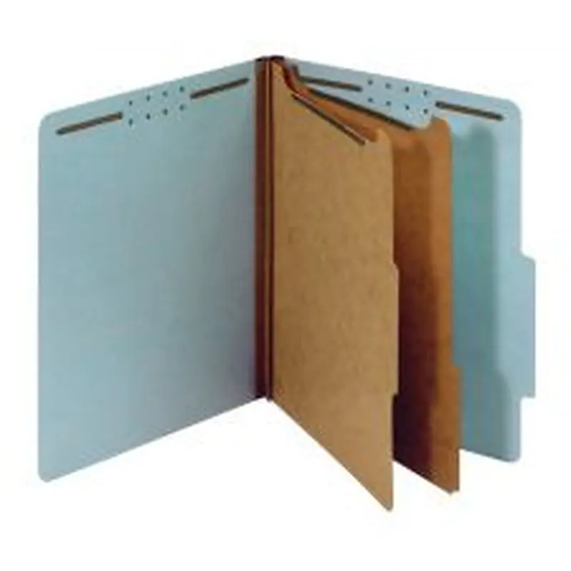 Pressboard Classification Folders With Fasteners And 2 Dividers, Letter Size, 100% Recycled, Light Blue, Box Of 10
