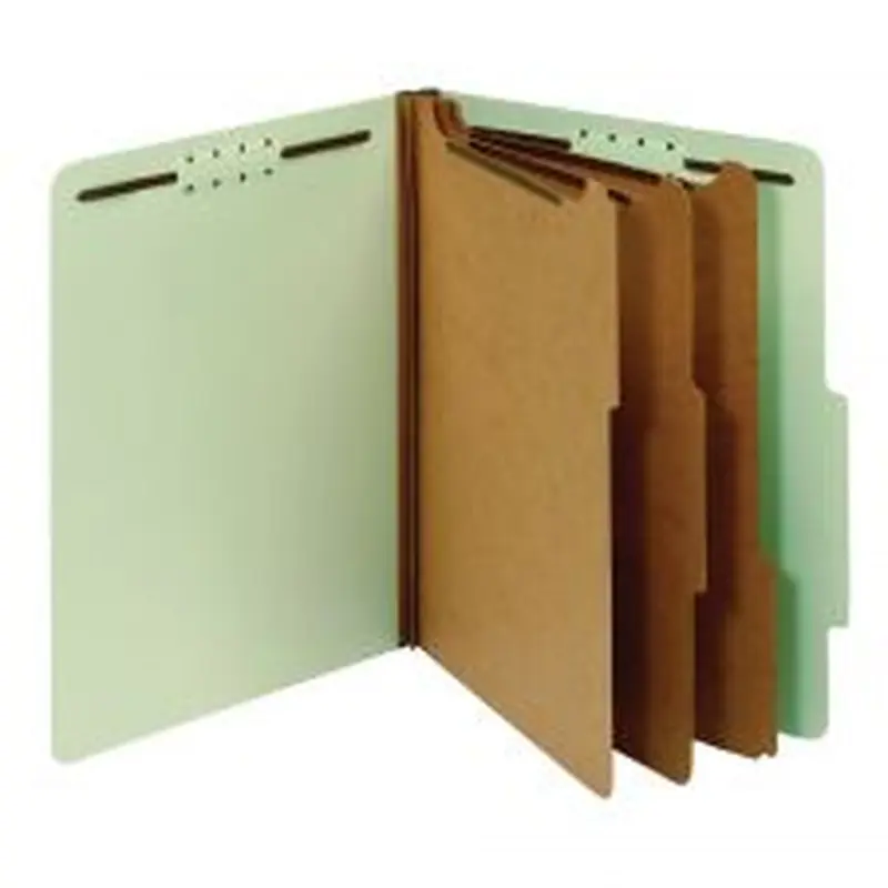 Pressboard Classification Folders With Fasteners, Letter Size, 100% Recycled, Light Green, Box Of 10