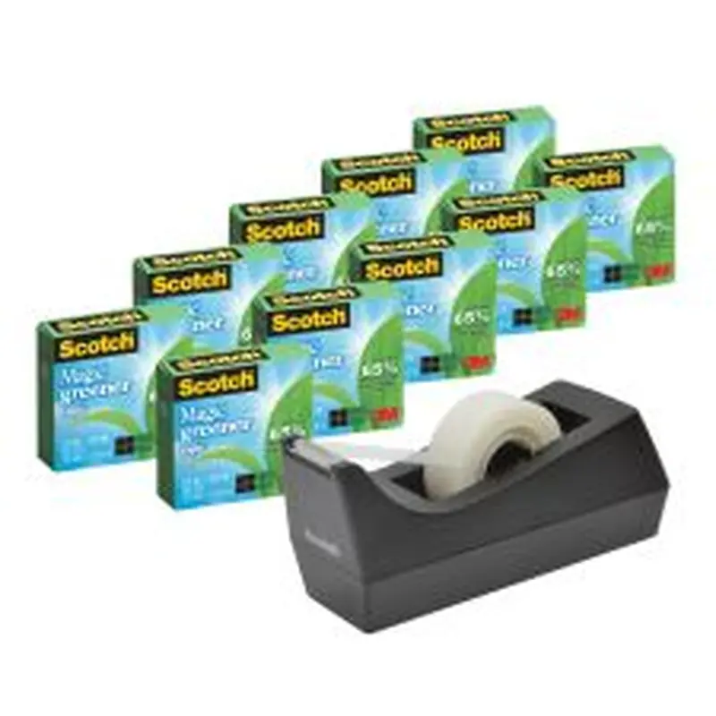 Scotch Magic Greener Tape, Invisible, 10 Tape Rolls with 1 Dispenser, 3/4 in x 900 in, 65% Recycled, Home Office Supplies and School Supplies