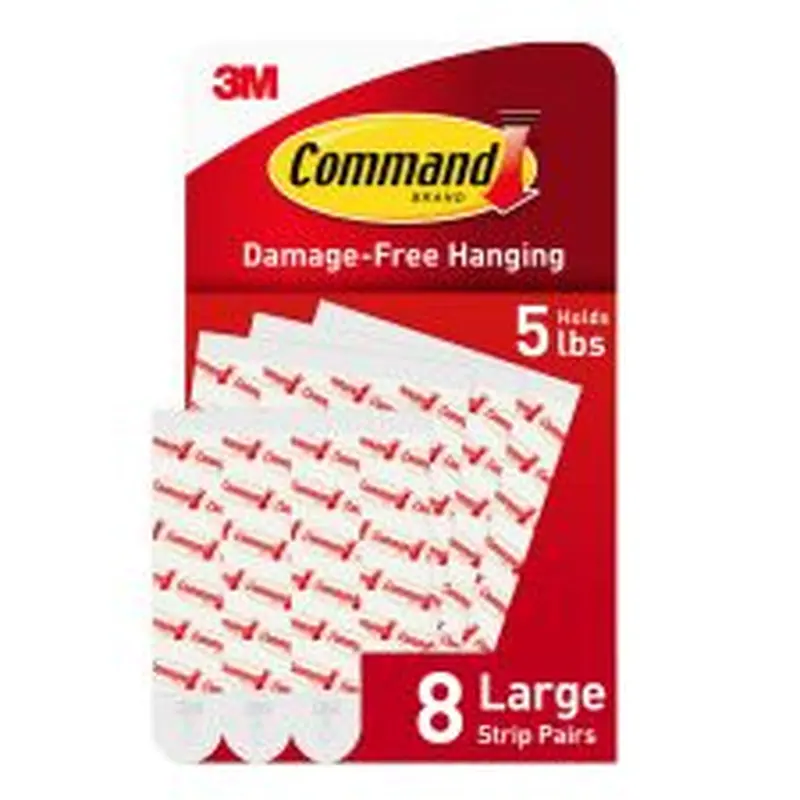 Command Large Strip Refill, 8 White Adhesive Strips, Damage Free Hanging Picture Hangers, No Tools Wall Hanging Strips For Living Spaces