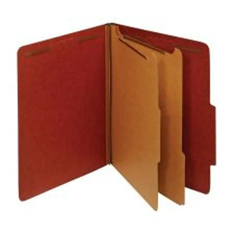 Pressboard Classification Folders With Fasteners, 2 Dividers, Letter Size (8-1/2" x 11"), 2" Expansion, 100% Recycled, Red, Box Of 10