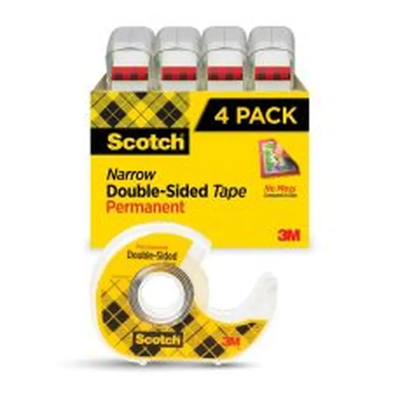 Scotch Double Sided Tape, Permanent, 4 Tape Rolls with Dispensers, 1/2 in x 400 in, Home Office Supplies and School Supplies - 4137