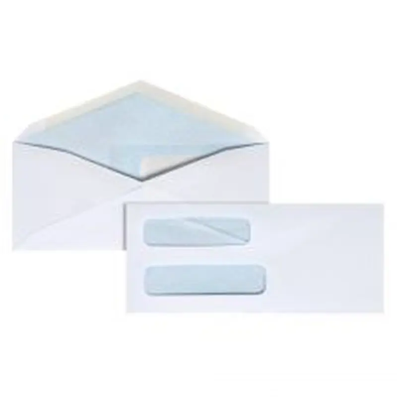 #8 5/8 Security Envelopes, Double Window, 3-5/8" x 8-5/8", Gummed Seal, White, Box Of 500