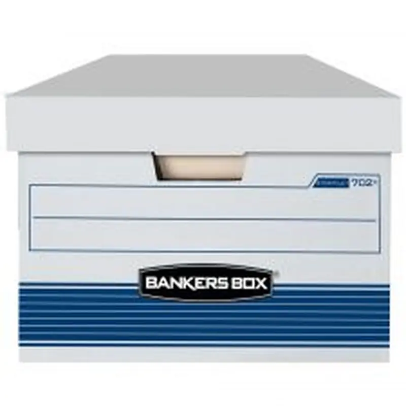 Bankers Box Stor/File FastFold Medium-Duty Storage Boxes, Legal Size, 24D x 15" x 10", White/Blue, Case Of 4 - 70240FF