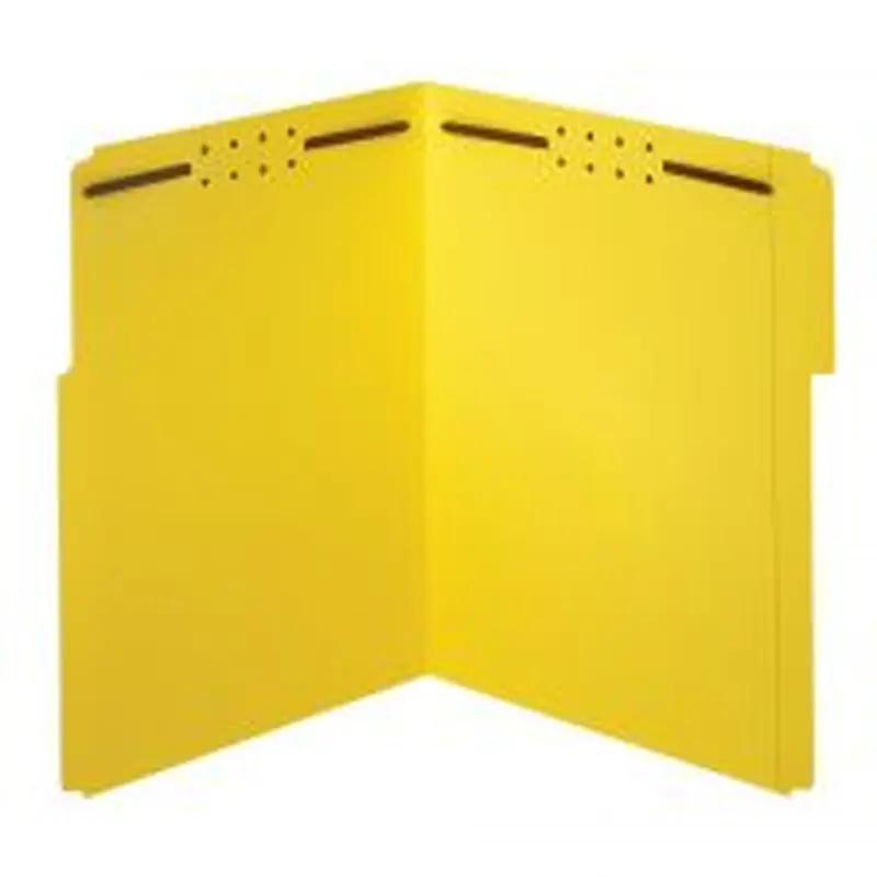 Color Fastener File Folders, 8 1/2" x 11", Letter, Yellow, Box of 50