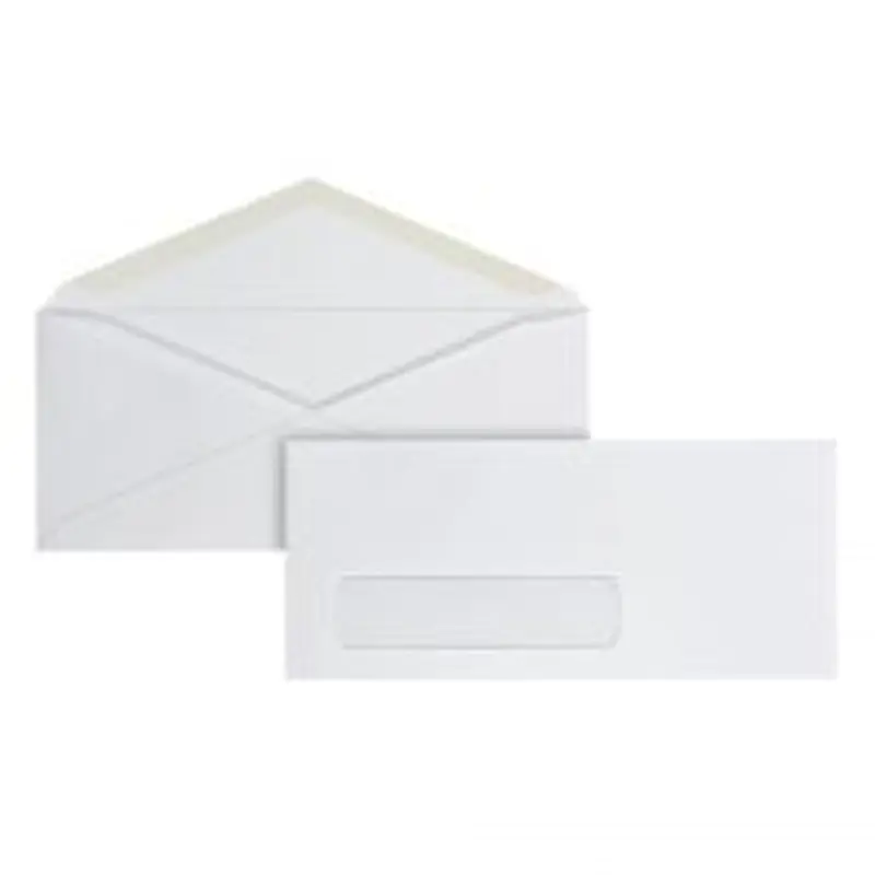 Envelopes, Left Window, 3-7/8" x 8-7/8", Gummed Seal, White, Box Of 500
