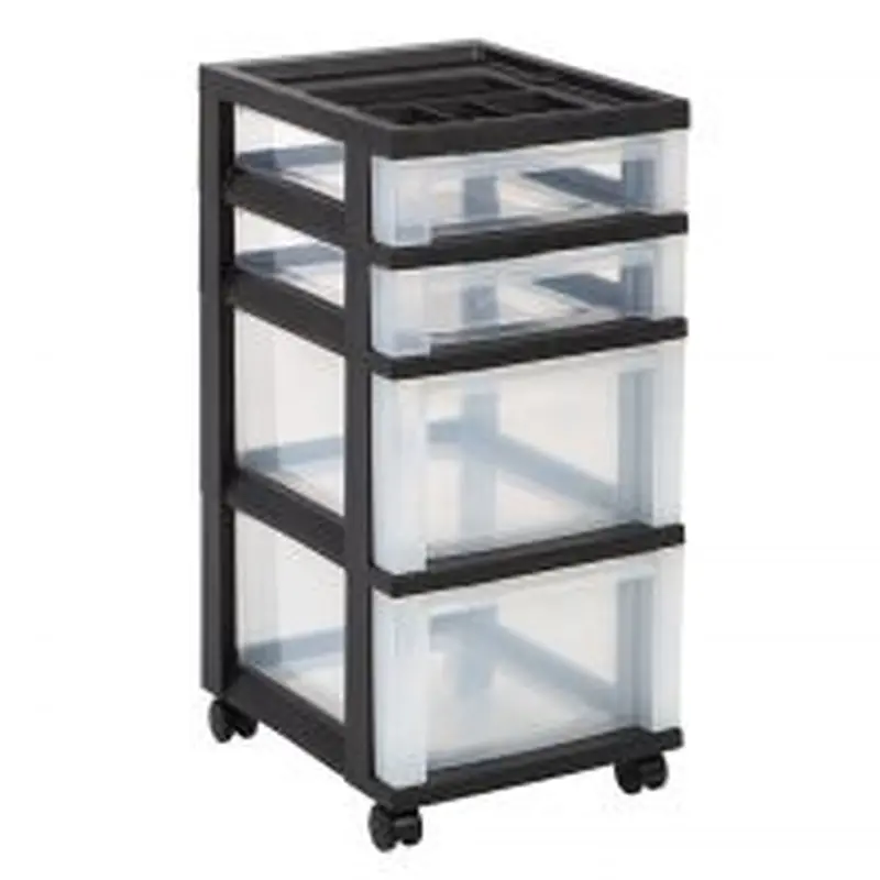 Plastic 4-Drawer Storage Cart, 26 7/16" x 12 1/16" x 14 1/4", Black