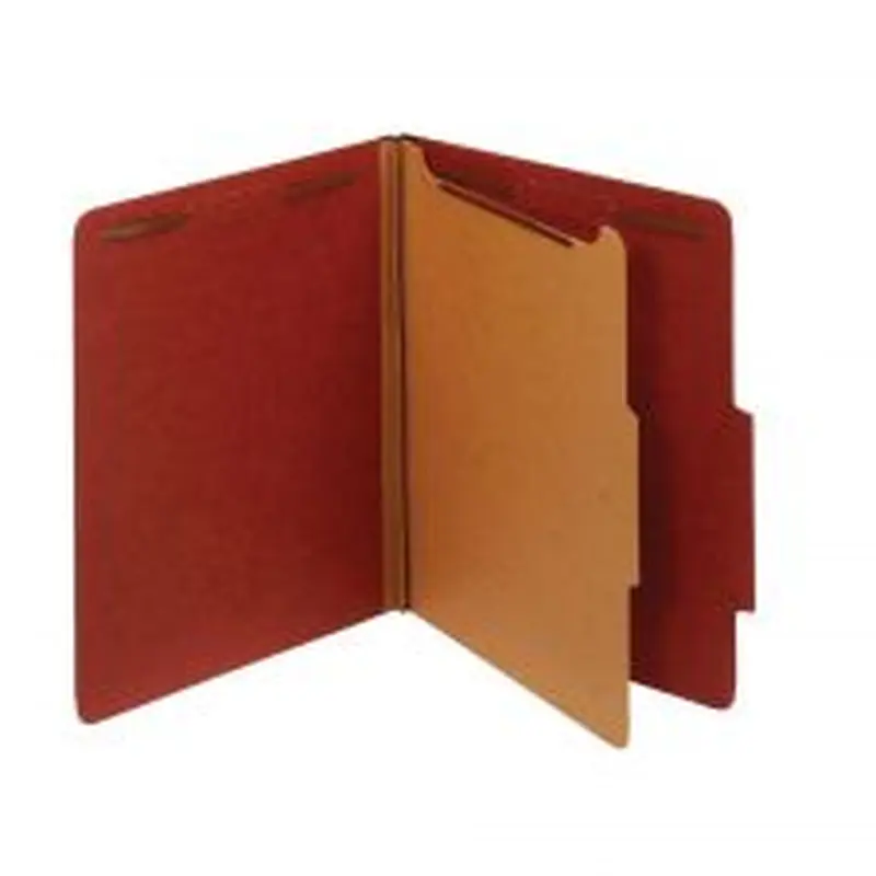 Pressboard Classification Folders With Fasteners, 1 Divider, Letter Size (8-1/2" x 11"), 2" Expansion, Red, Box Of 10