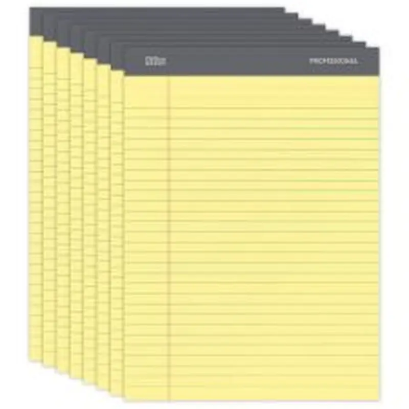 Professional Writing Pads, 8 1/2" x 11 3/4", Legal/Wide Ruled, 50 Sheets, Canary, Pack Of 8