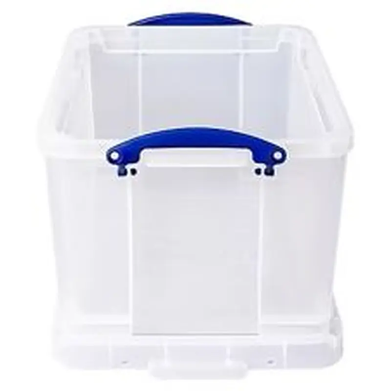 Really Useful Box Plastic Storage Container With Built-In Handles And Snap Lid, 32 Liters, 19" x 14" x 12", Clear