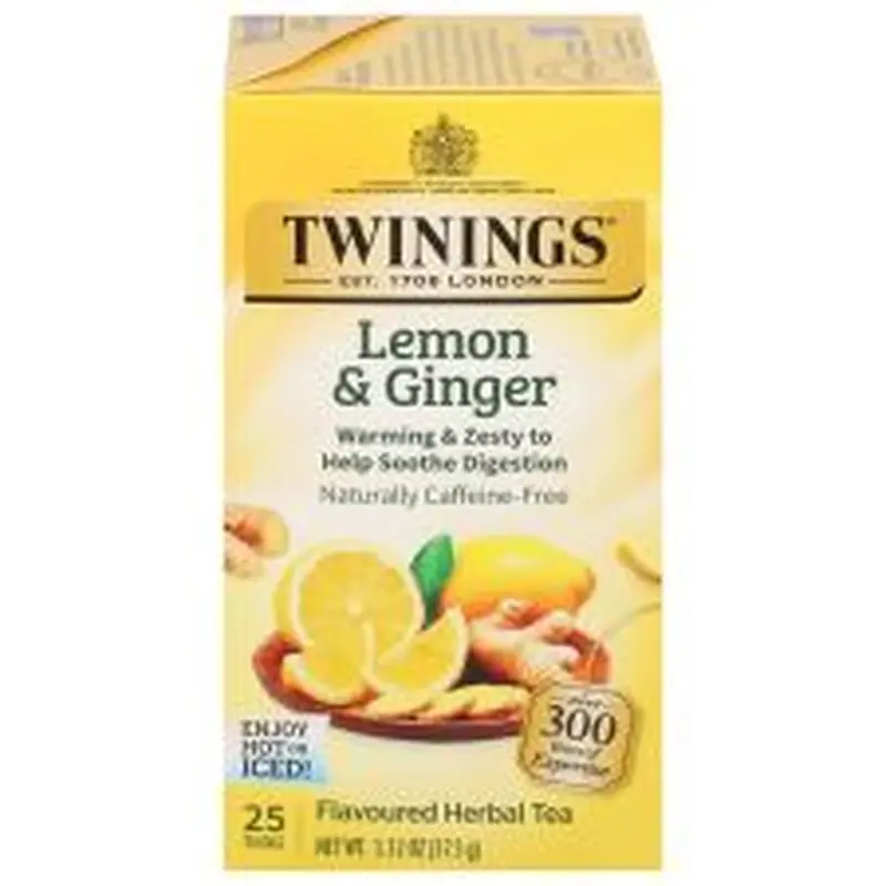 Twinings Lemon & Ginger Herbal Tea Bags, 25/Box