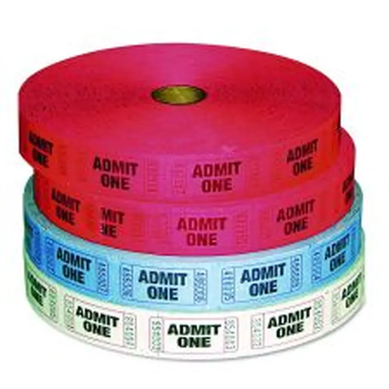 Iconex Admit-One Ticket Multi-Pack, 2 Red, 1 Blue, 1 White, 2,000/Roll, 4 Rolls/Pack