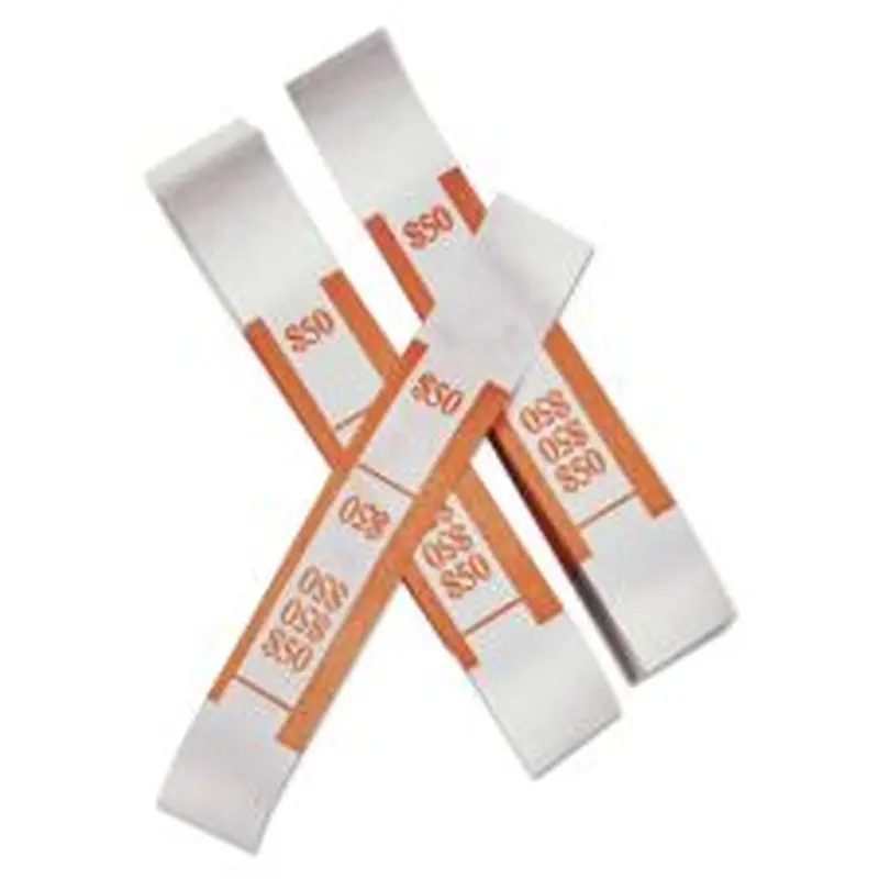 Iconex Color-Coded Kraft Currency Straps, Dollar Bill, $50, Self-Adhesive, 1000/Pack