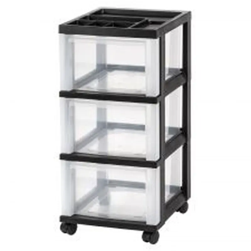 Plastic 3-Drawer Storage Cart, 26 1/5" x 12 1/10" x 14 3/10", Black