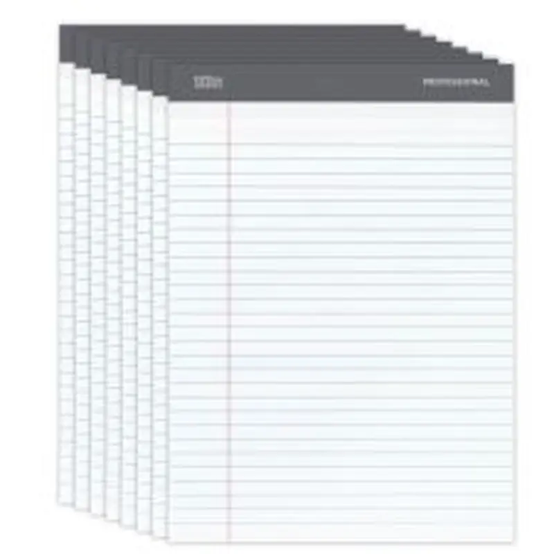Professional Writing Pads, 8 1/2" x 11 3/4", Legal Ruled/Wide, 50 Sheets, White, Pack Of 8