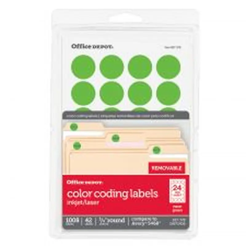 Removable Round Color-Coding Labels, OD98787, 3/4", Green Neon, Pack Of 1,008