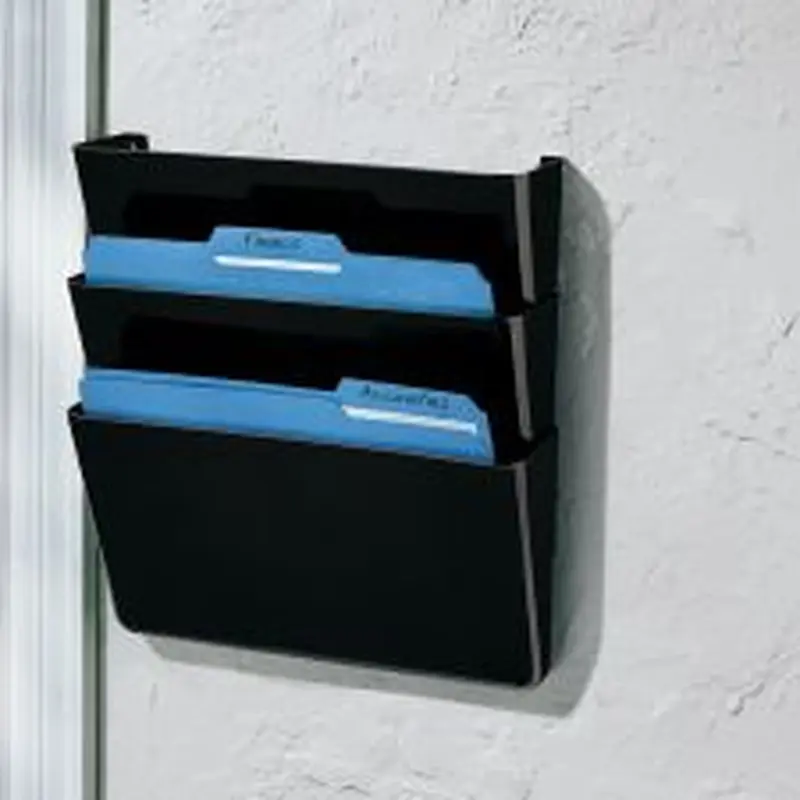 Single Wall Pockets, Letter Size, Black, Pack Of 3