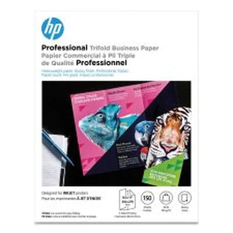 HP Professional Trifold Business Paper, 48 lb Bond Weight, 8.5 x 11, Glossy White, 150/Pack