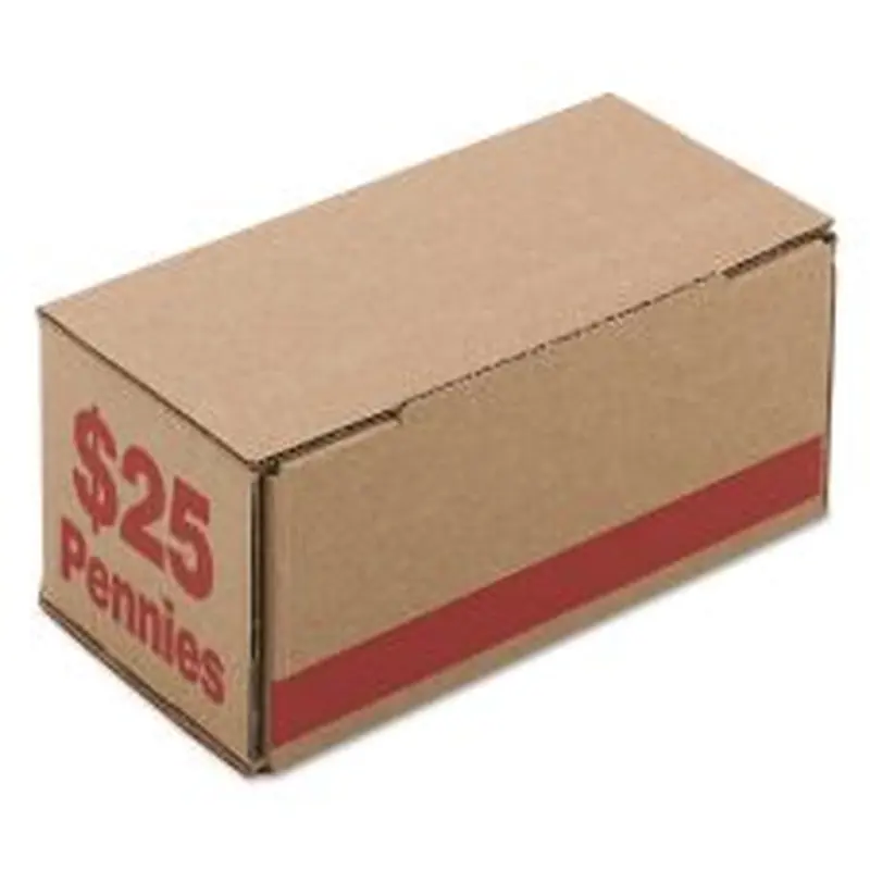 Iconex Corrugated Cardboard Coin Storage with Denomination Printed On Side, 8.5 x 4.38 x 3.63, Red