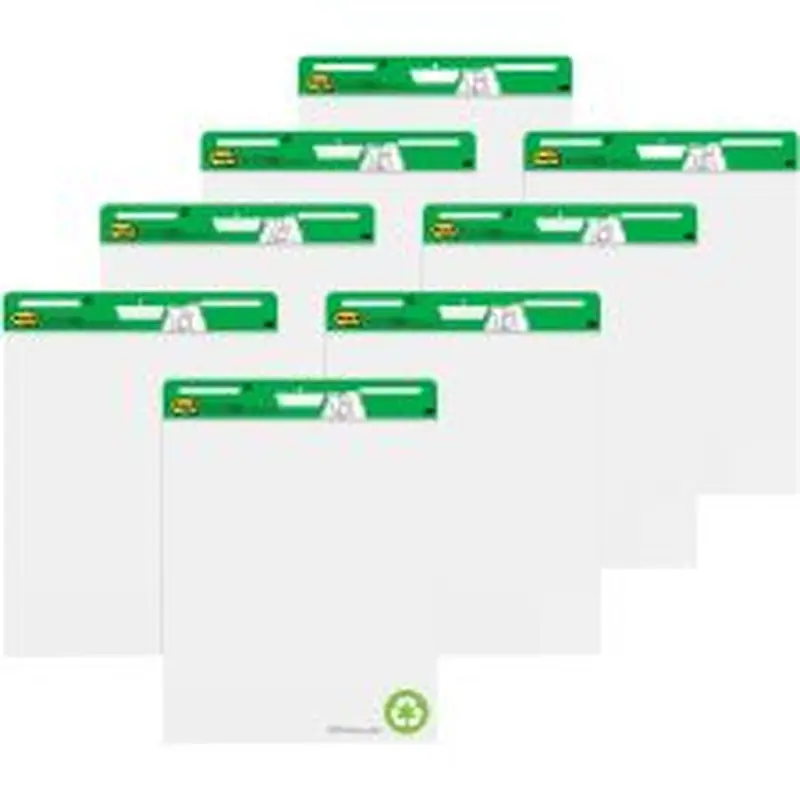 Post-it Super Sticky Recycled Easel Pads, 25 in x 30 in, 8 Pads, 30 Sheets/Pad, 30% Recycled, Great for Virtual Teachers and Students, White