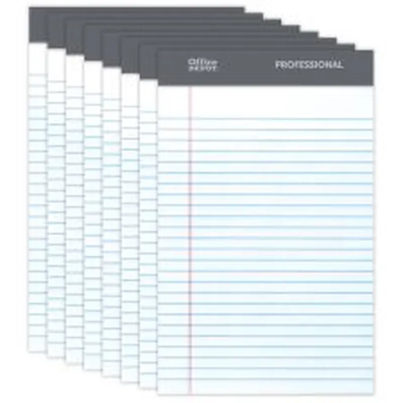 Professional Writing Pads, 5" x 8", Narrow Ruled, 50 Sheets, White, Pack Of 8