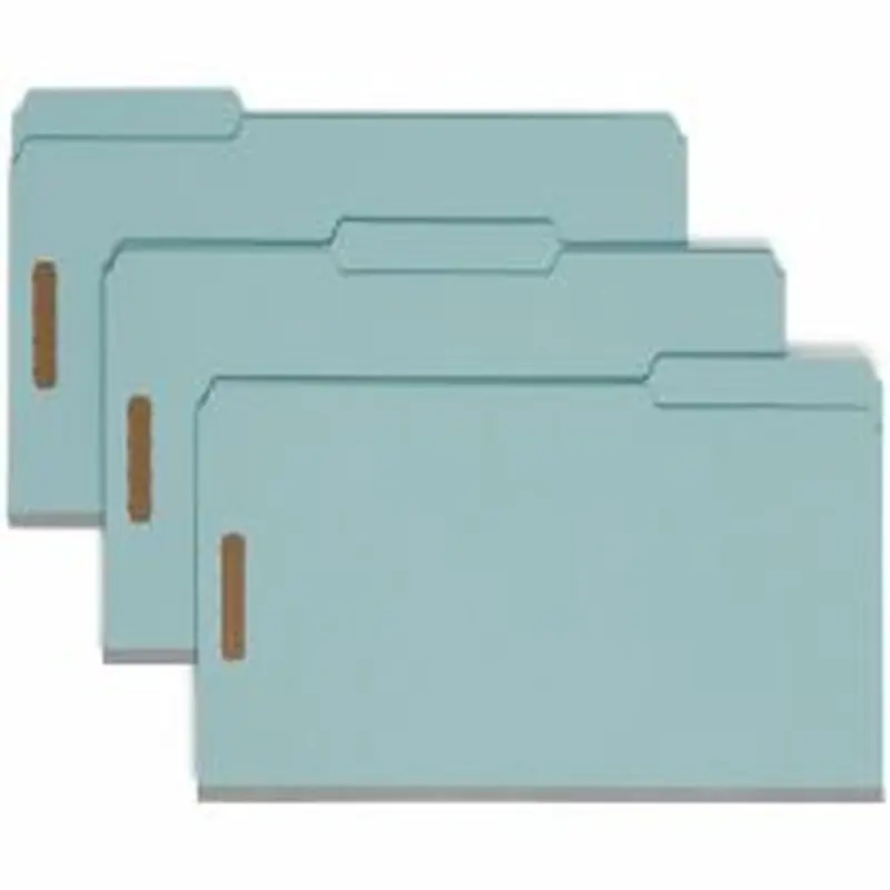 Smead Pressboard Fastener Folders, 1" Expansion, 8 1/2" x 14", Legal, 100% Recycled, Blue, Box of 25