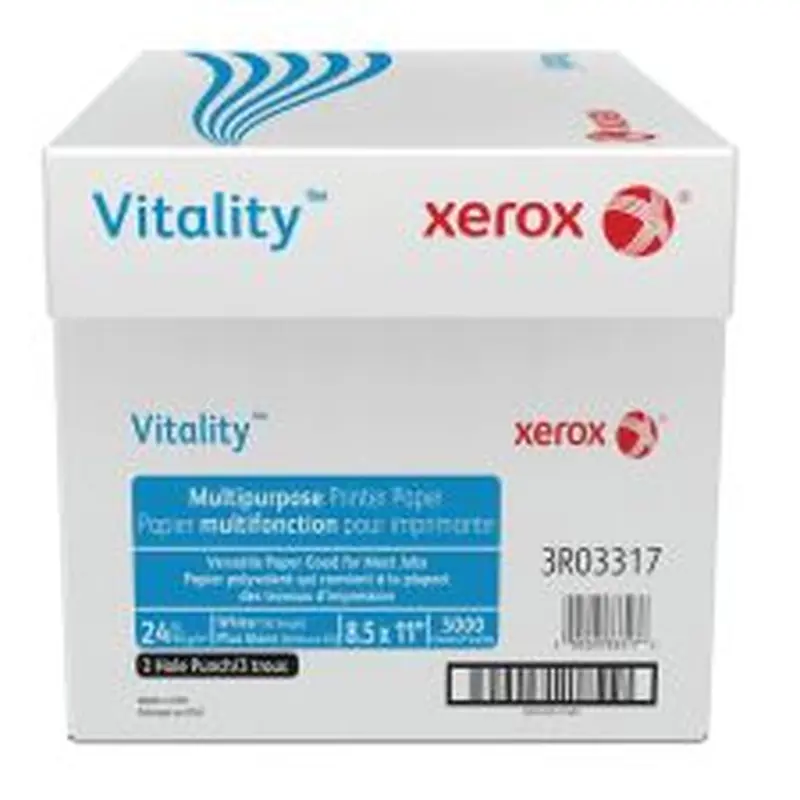 Xerox Vitality 3-Hole Punched Multi-Use Printer & Copy Paper, White, Letter (8.5" x 11"), 5000 Sheets Per Case, 24 Lb, 92 Brightness, FSC Certified