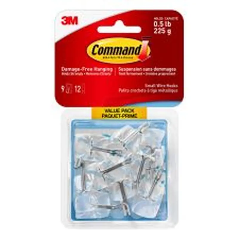 Command Small Wire Hooks, 9 Hooks, 12 Clear Adhesive Strips, Damage Free Hanging Picture Hangers, No Tools Wall Hanging Strips For Living Spaces