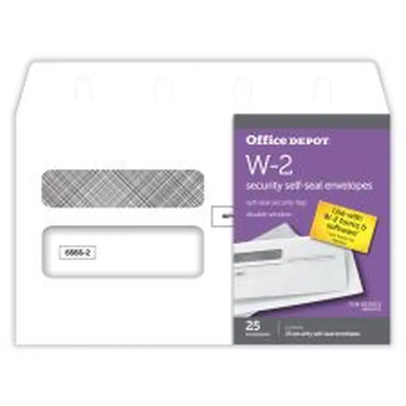 Double-Window Self-Seal Envelopes For W-2 Tax Forms, 9-1/4"W x 5-5/8"H, White, Pack Of 25 Envelopes
