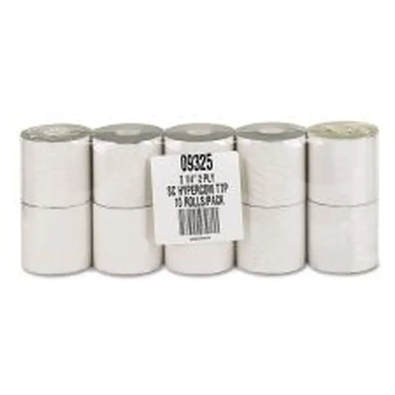 Iconex Impact Printing Carbonless Paper Rolls, 2.25" x 70 ft, White/Canary, 10/Pack