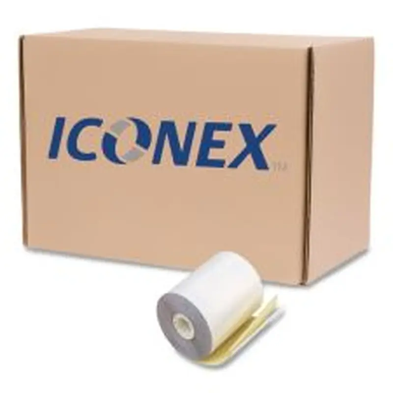 Iconex Impact Printing Carbonless Paper Rolls, 3" x 90 ft, White/Canary, 50/Carton