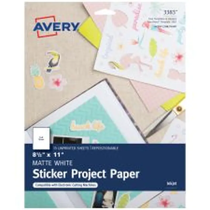 Avery Sticker Project Paper, Letter Size (8 1/2" x 11"), White, Pack Of 15 Sheets