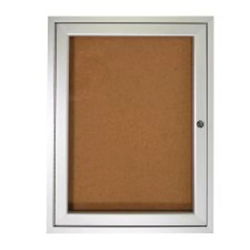 Ghent 1 Door Enclosed Natural Cork Bulletin Board, Satin Aluminum Frame, 24"H x 18"W