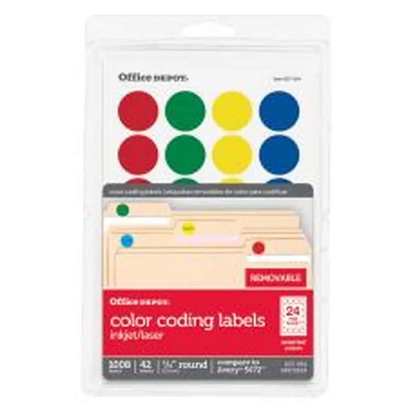 Removable Round Color-Coding Labels, OD98785, 3/4", Assorted Colors, Pack Of 1,008