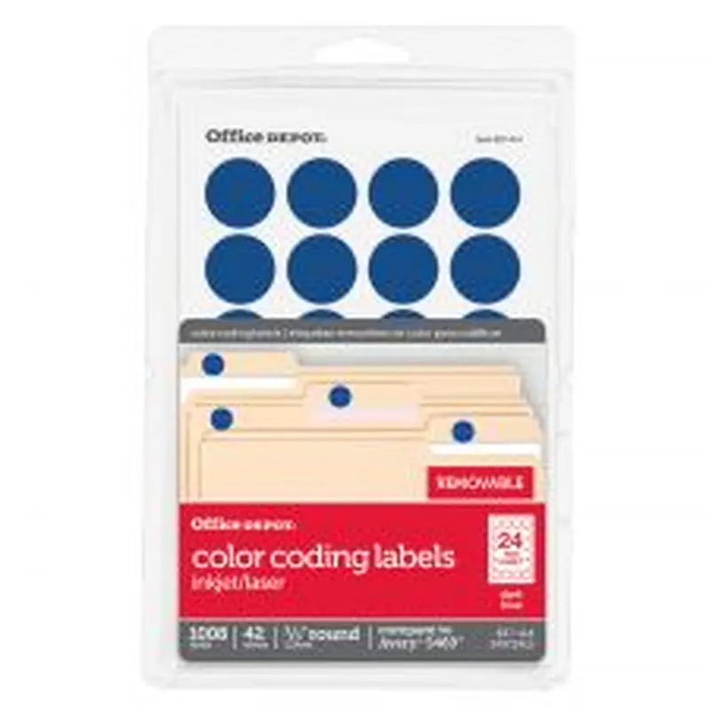 Removable Round Color-Coding Labels, OD98790, 3/4", Dark Blue, Pack Of 1,008