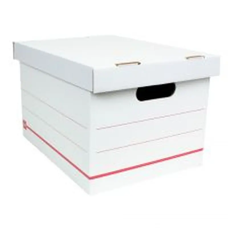 Standard-Duty Corrugated Storage Boxes, Letter/Legal Size, 15" x 12" x 10", 60% Recycled, White/Red, Pack Of 10