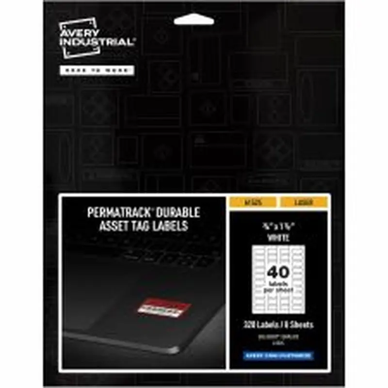 Avery PermaTrack Durable White Asset Tag Labels, 3/4"x1-1/2" , 320 Asset Tags - 3/4"x 1 1/2" - Permanent Adhesive - 61525