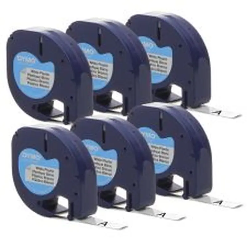 DYMO LetraTag Labelmaker Plastic Labeling Tape, 1/2" x 13', White, Pack Of 6 Rolls
