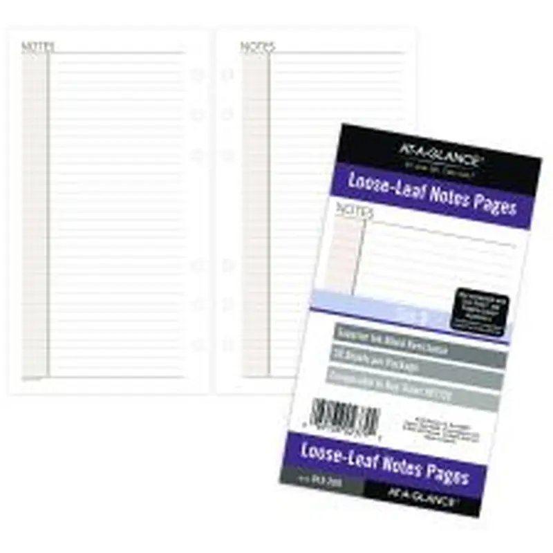 AT-A-GLANCE Lined Notes Pages for Planners/Organizers, 6.75 x 3.75, White Sheets, Undated, 30 Sheets