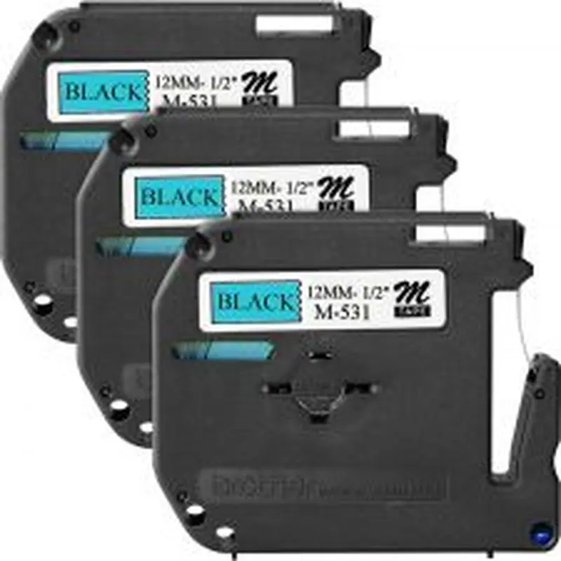 Brother P-touch Nonlaminated M Series Tape Cartridge, 1/2"W x 26 1/5'L , Rectangle, Blue, Black, 3 Per Bundle